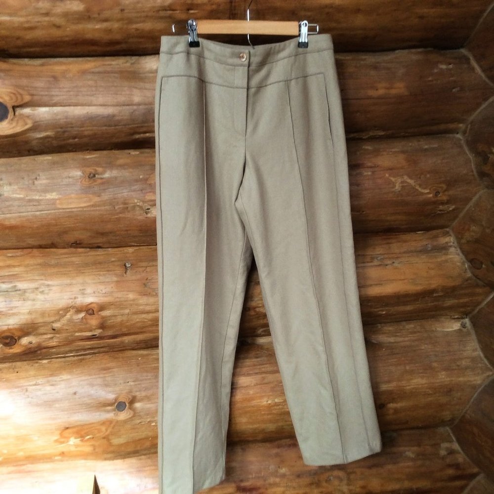 Vintage Tan Wool Blend High Waist Lined Structured Trouser Size 12 Harve Bernard